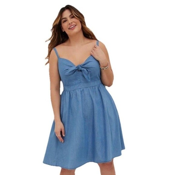 Torrid Dress Size 4x Chambray Tie Front Casual Western - Picture 1 of 10